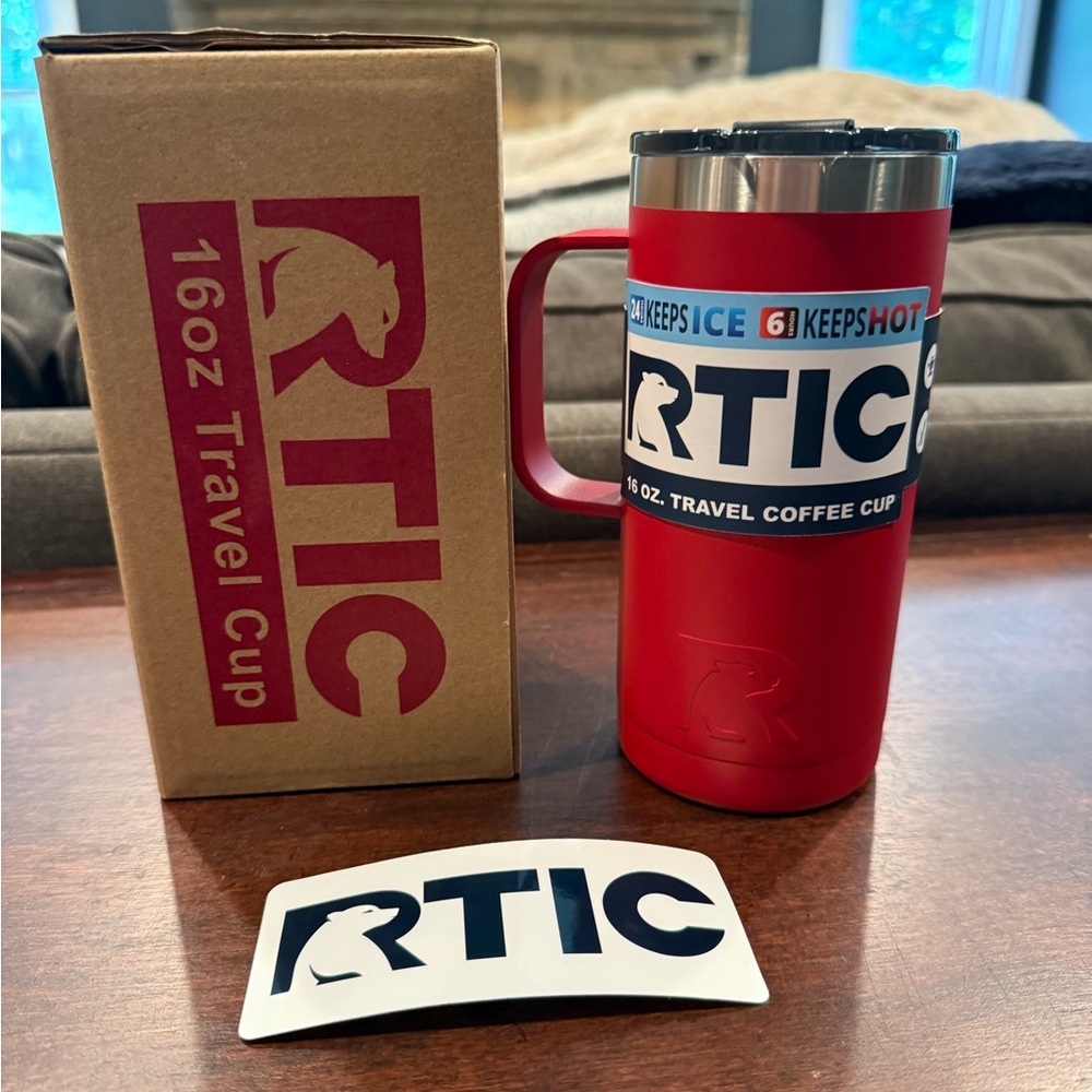 NEW in Box Rtic ❤️ 16oz insulated travel mug w/ handle and flip lid Cardinal Red